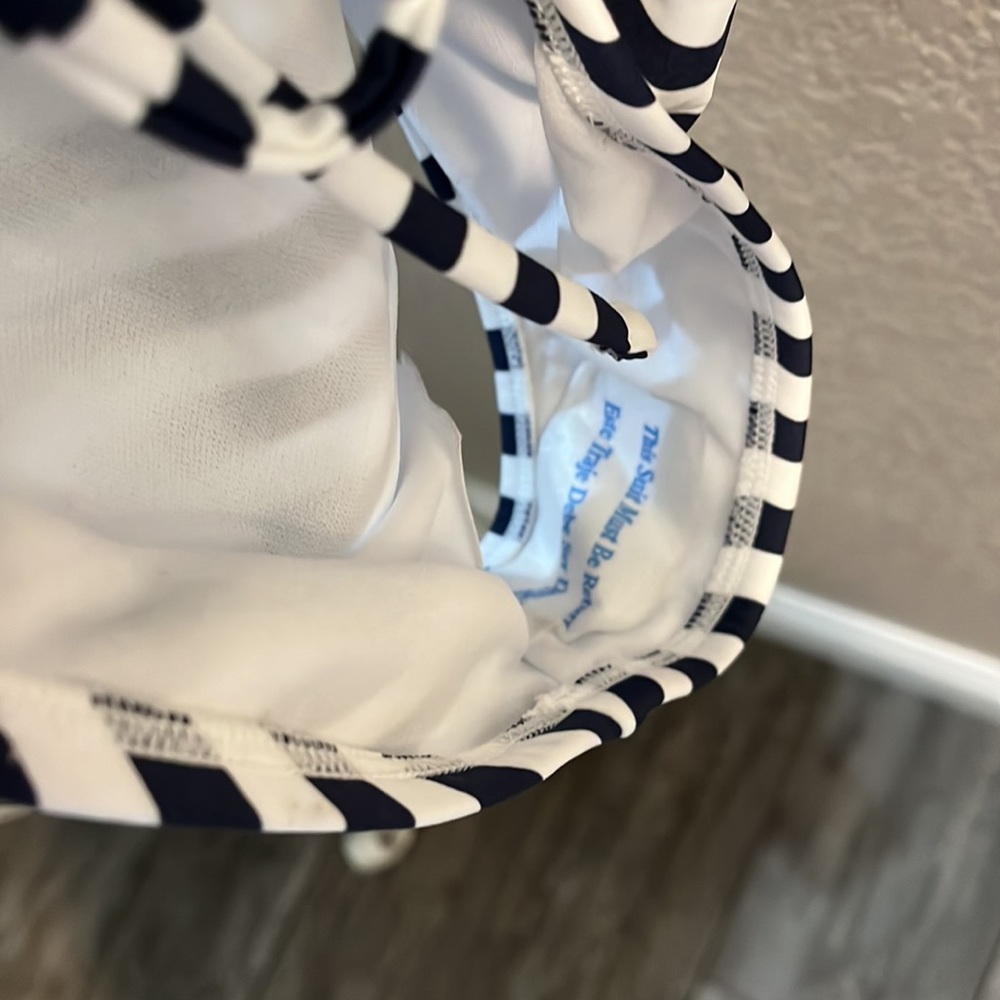 Kona Sol Swim Suit Bathing Suit High Coverage One Piece Navy Blue Stripes - Picture 6 of 8